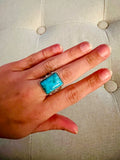 Genuine Turquoise Rectangle Ring