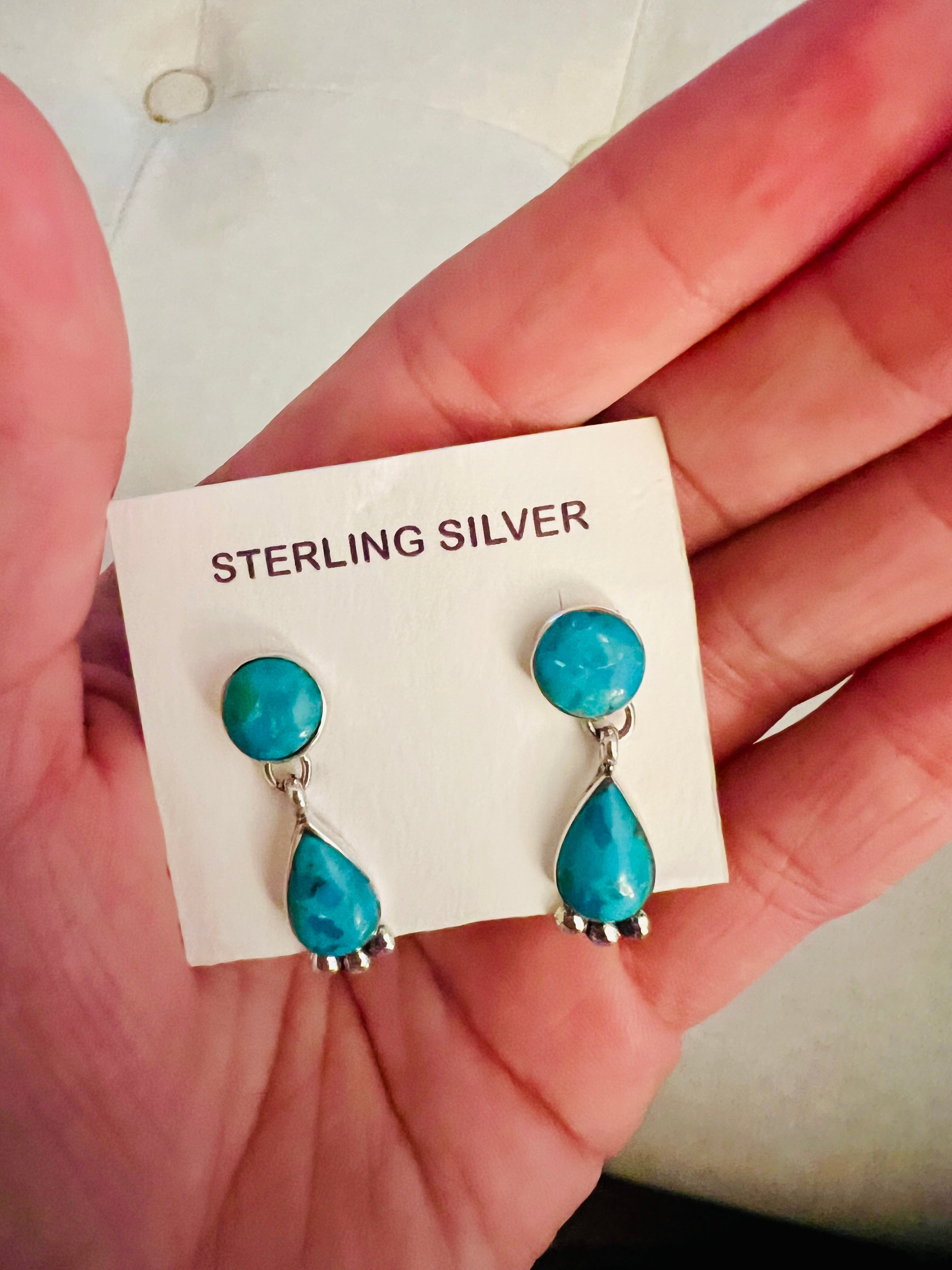 Genuine Turquoise Round Drop Earrings