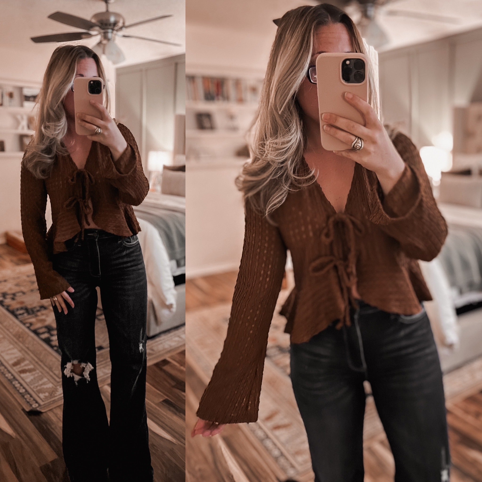 "Chocolate" Cropped Tie Sweater