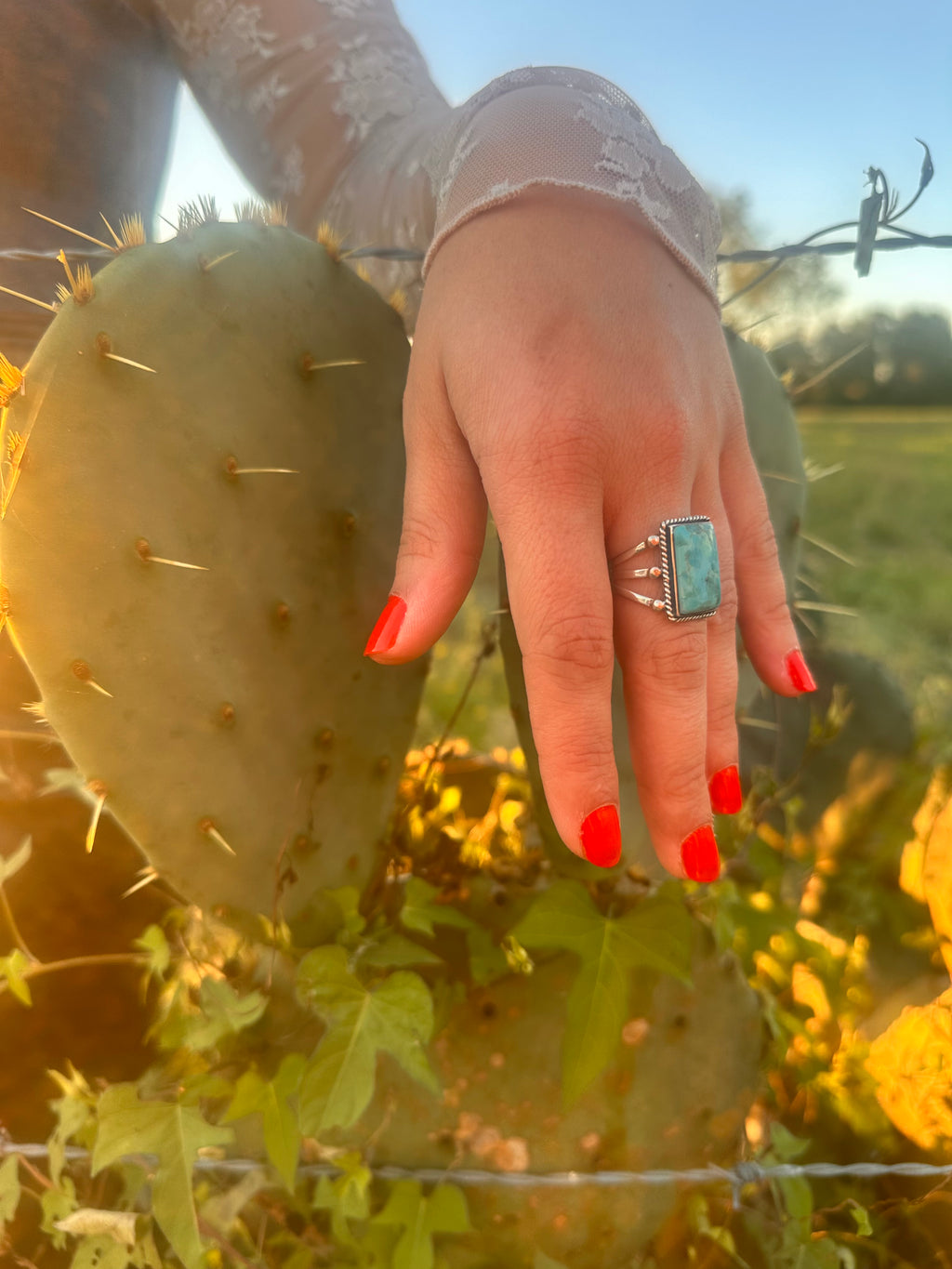 Genuine Turquoise Rectangle Ring