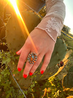 Genuine Turquoise Spiny Oyster Blossom Ring