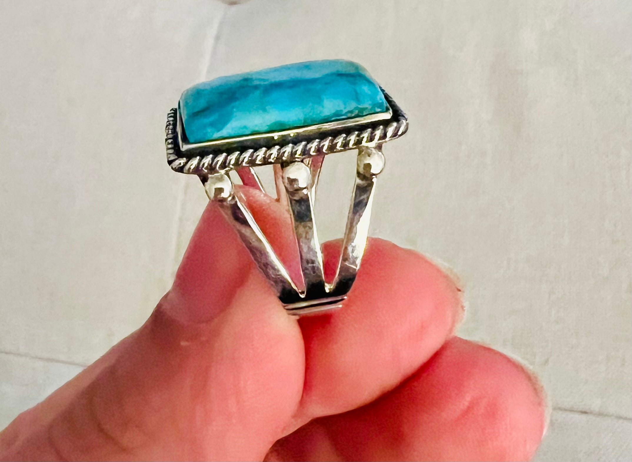 Genuine Turquoise Rectangle Ring