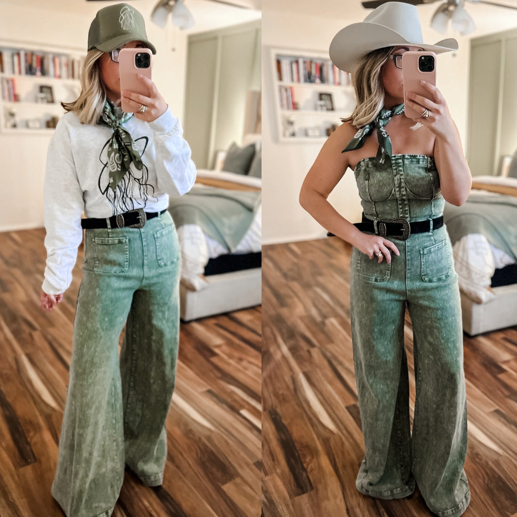 Green Mineral Wash Jumpsuit