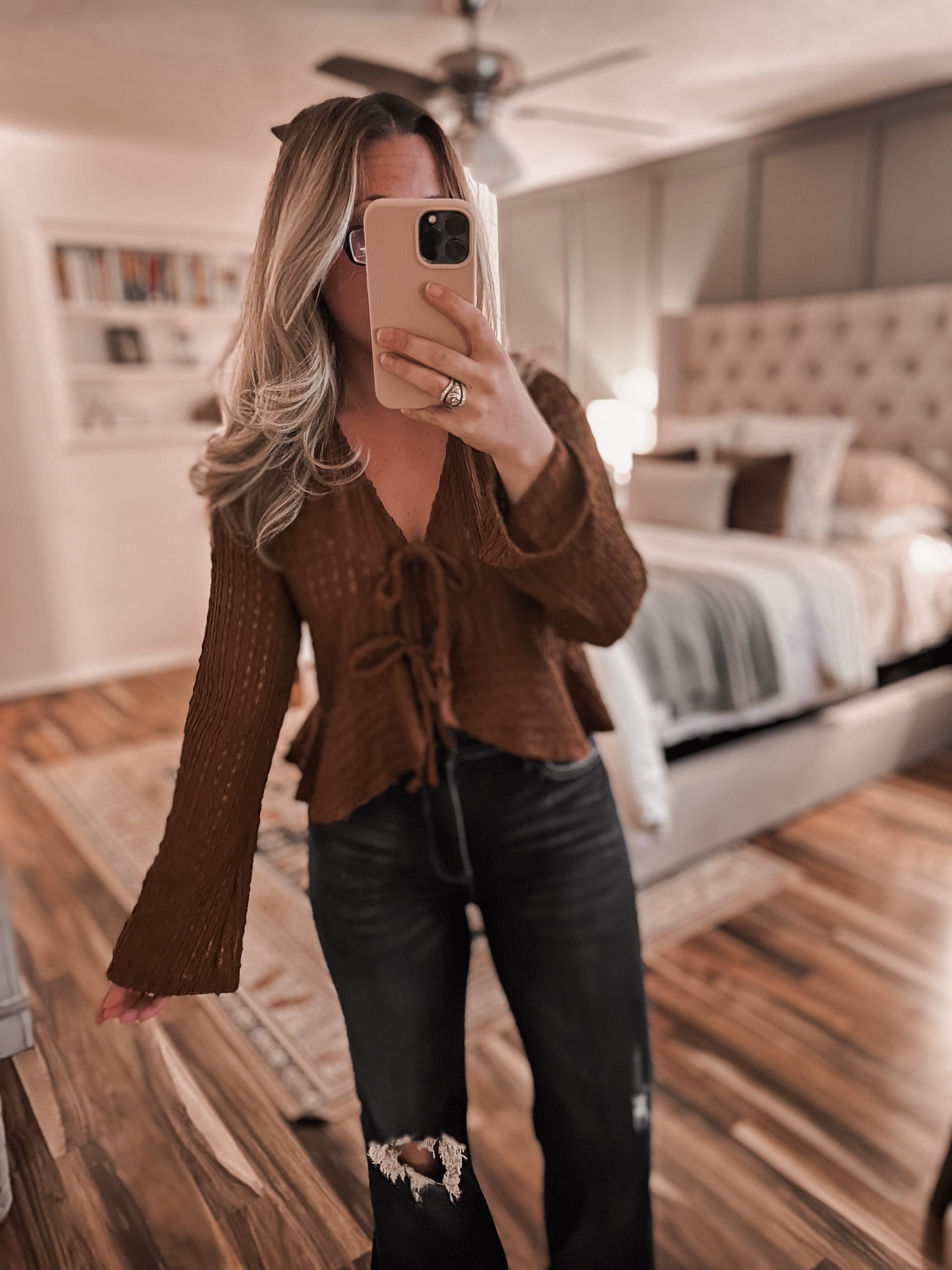 "Chocolate" Cropped Tie Sweater