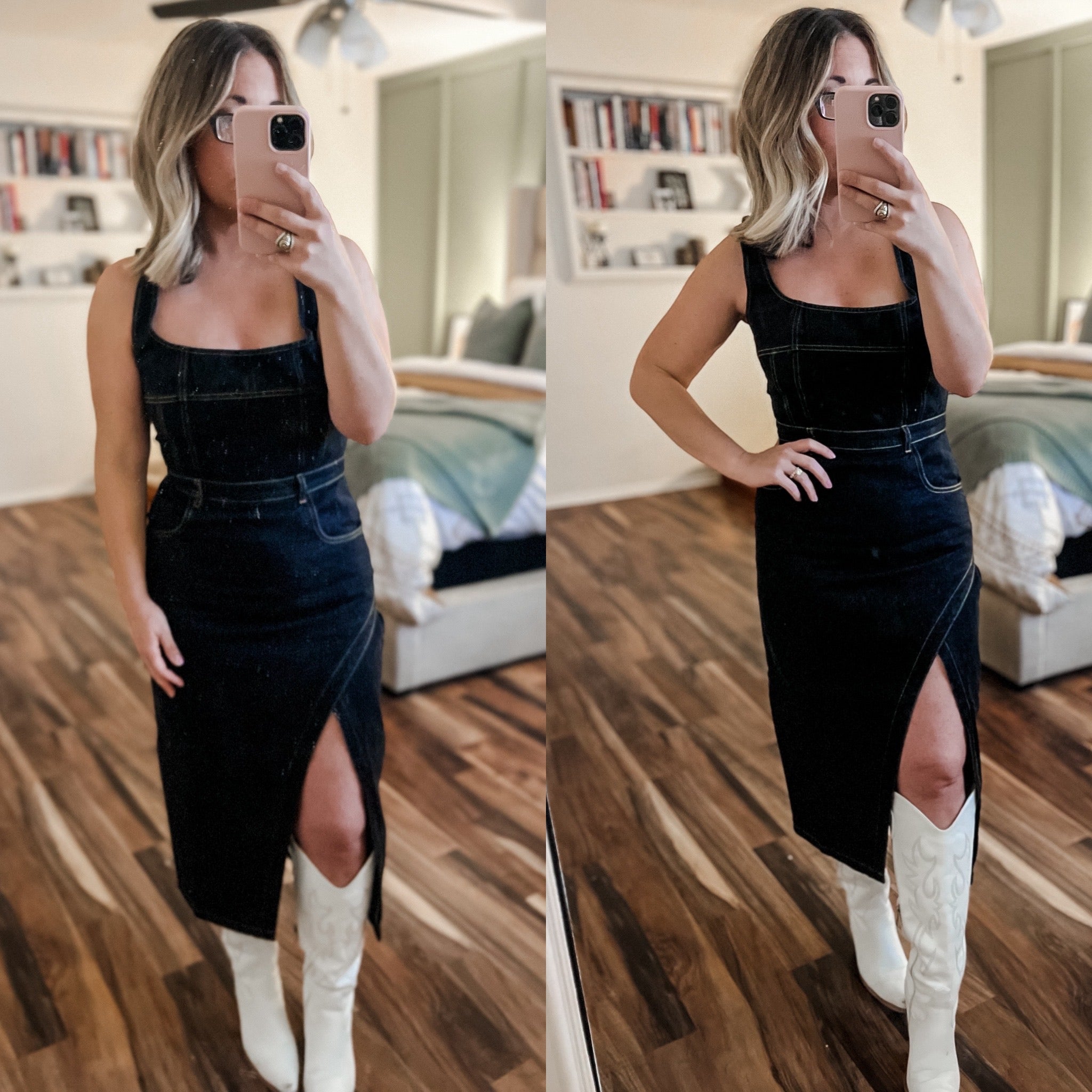 Denim Fitted Midi Dress