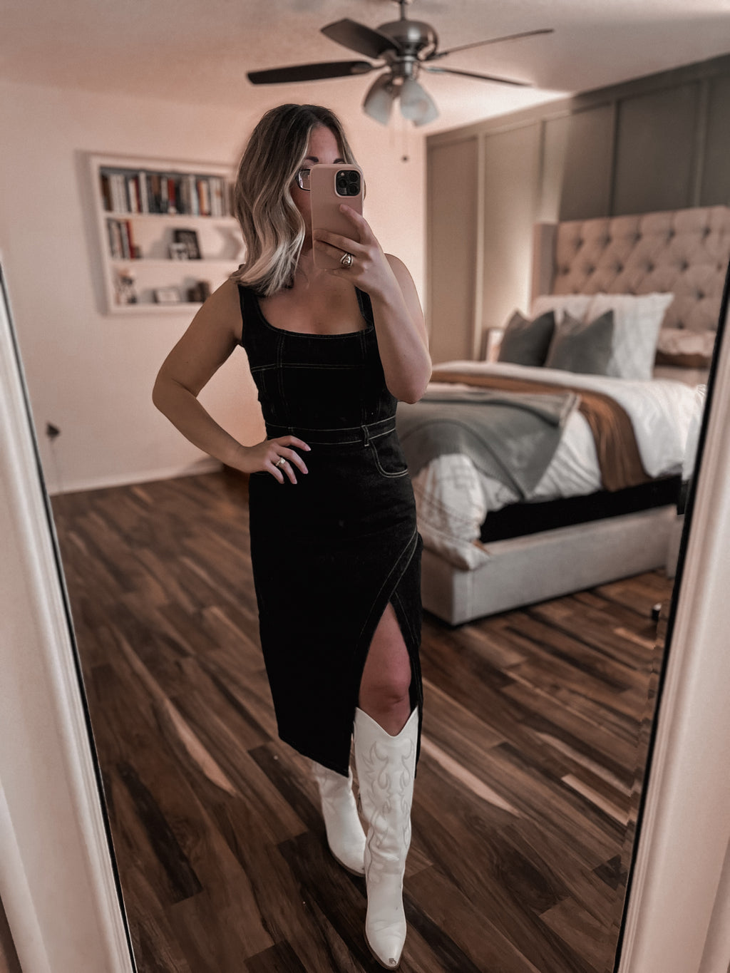 black denim fitted dress Isla Black Denim Mini Dress - US 10