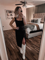 Denim Fitted Midi Dress