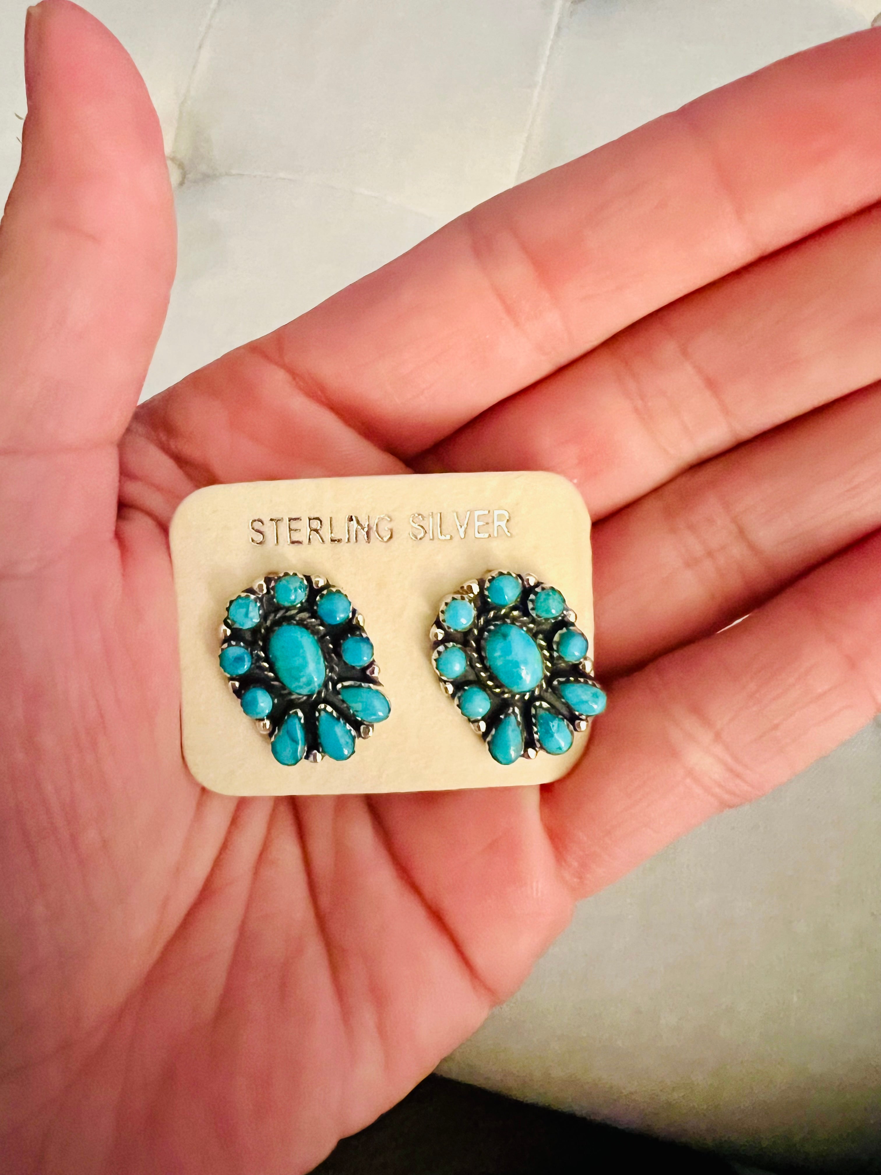 Genuine Turquoise Blossom Stud Earrings