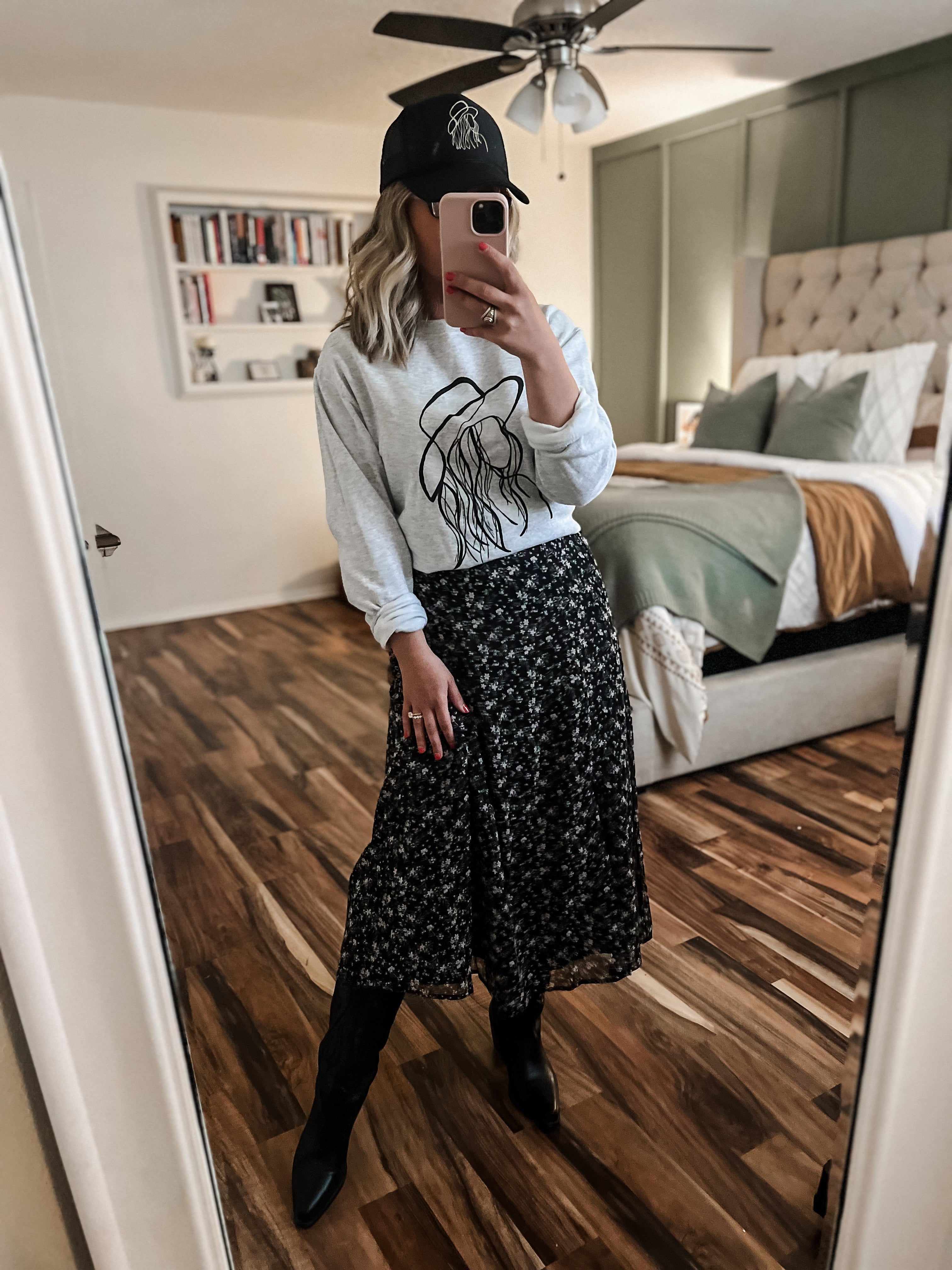 Black Floral Midi Skirt