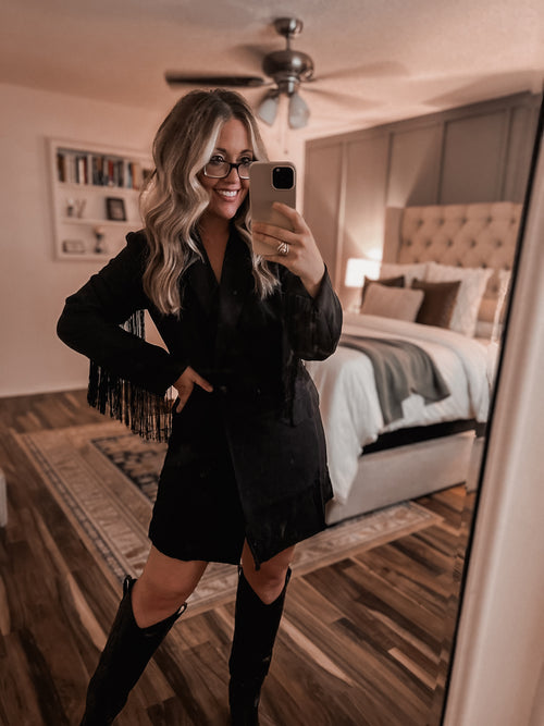 Black Fringe Blazer Dress