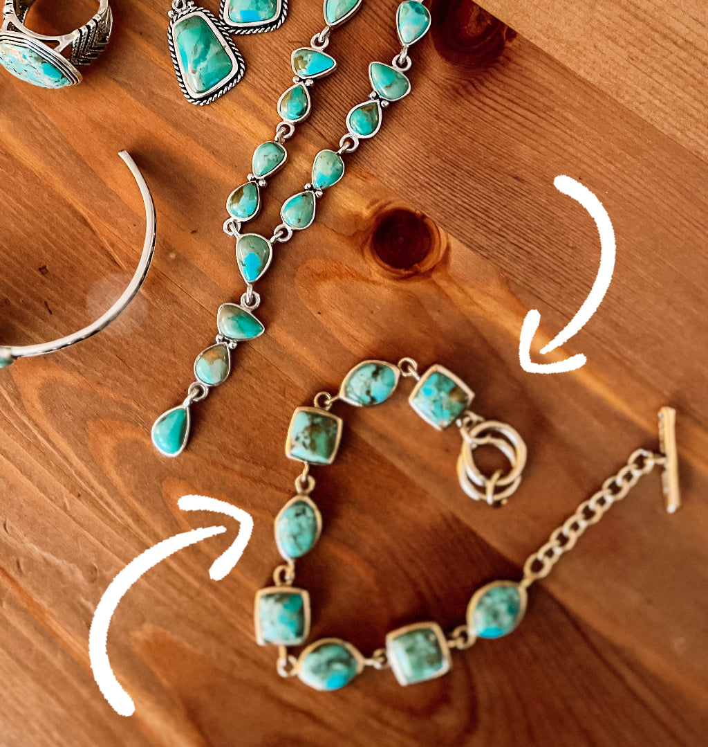 Genuine Turquoise Hammered Link Bracelet