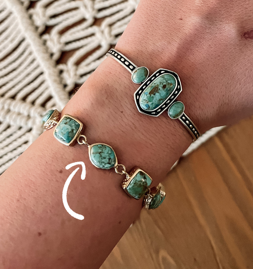 Genuine Turquoise Hammered Link Bracelet