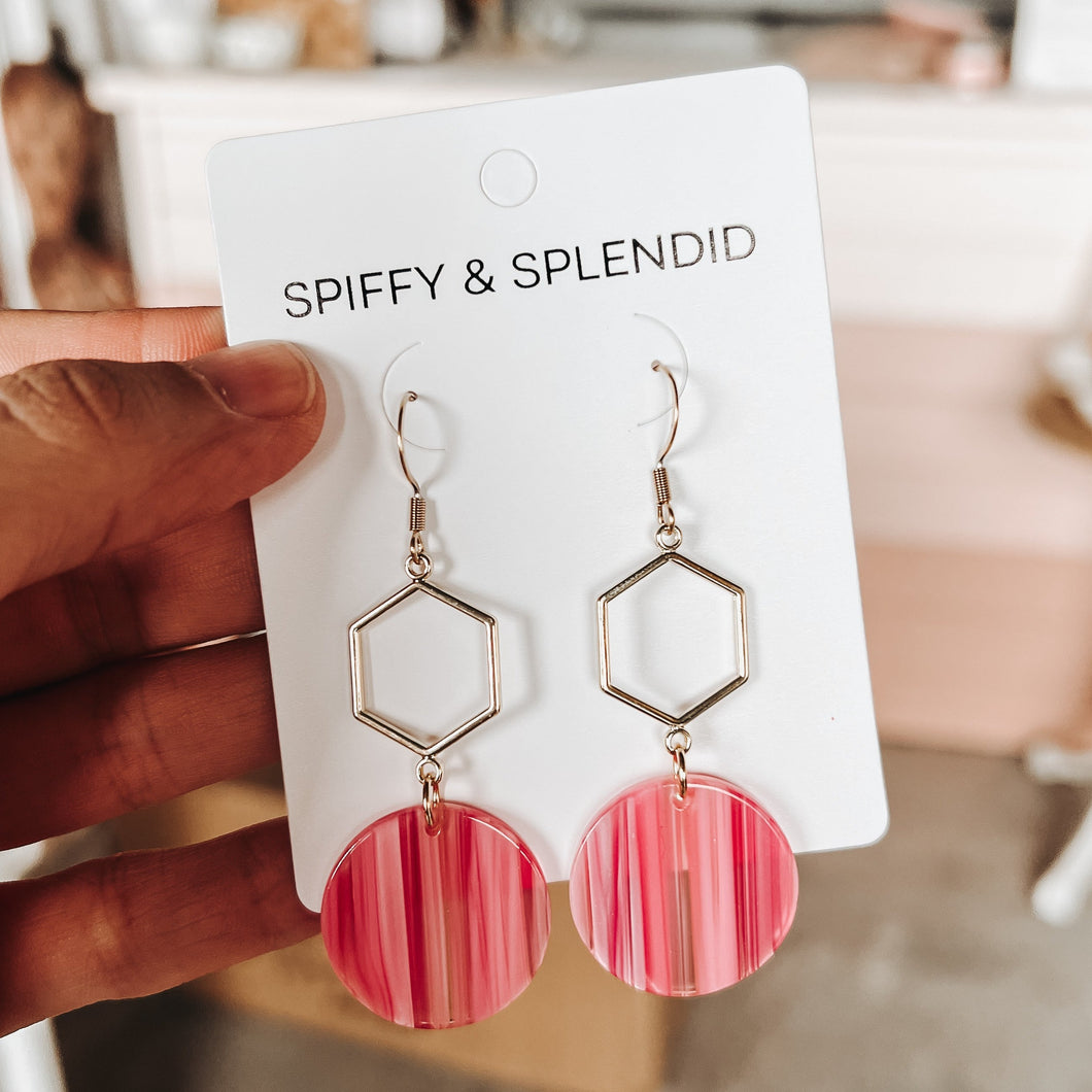 Statement Hexagon Earring - Pink